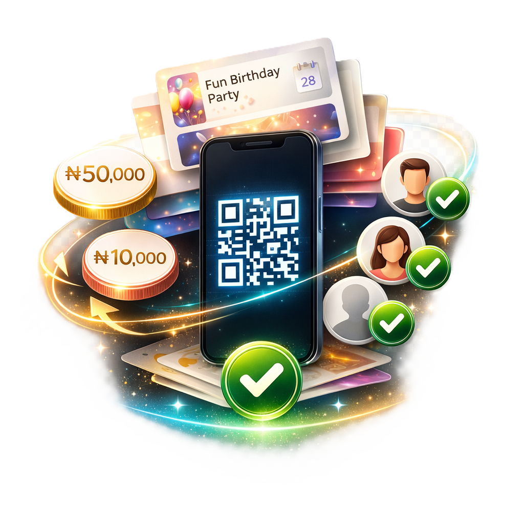 PartyDey event marketplace, payments, approvals, and QR access preview