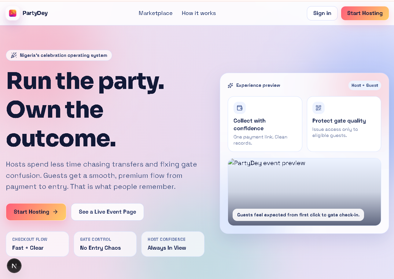 PartyDey desktop product screenshot